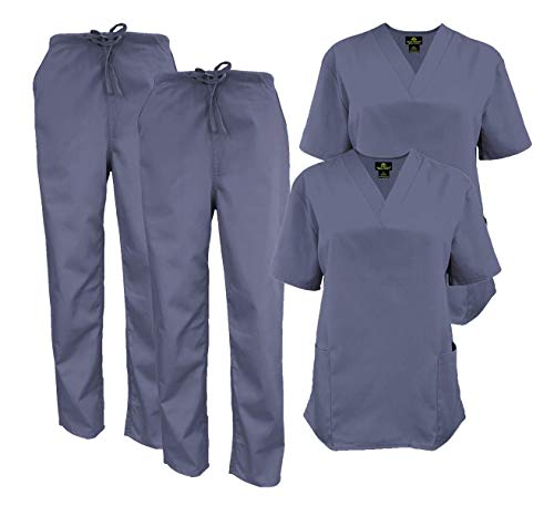 ACTIVE UNIFORMS Men's Scrub Set Medical Scrub Tops and Pants - Pack of 2 Set (Pewter Charcoal, X-Large)