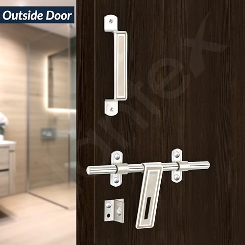 Image of Plantex Stainless Steel Door Kit for Bathroom /Door Hardware /Accessories /3 Hinges /10 inch Al-Drop /8 inch Latch /8 inch 2 Handles - Pack of 1 (APS-1320, Chrome)