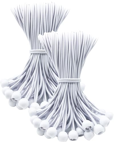 WMZOBH Ball Bungee Cords 10 Inch – 100 Pcs Small Bungee Cords with Balls, Mini Bungee Balls Heavy Duty Outdoor for Tarp, Canopy, Camping, Tent Poles (White)