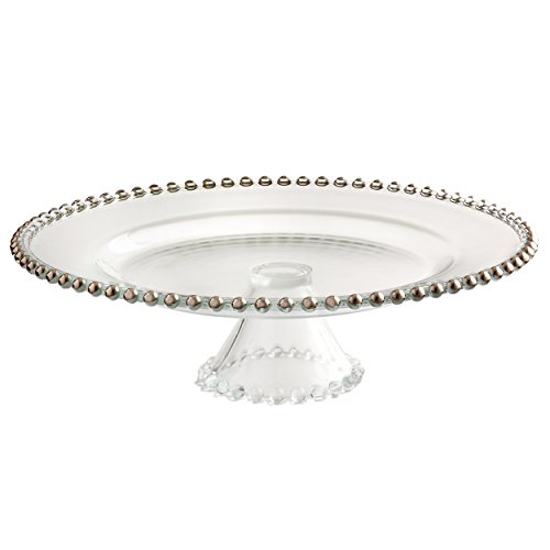 Get Popular Offer Elegance Bead Footed Glass Plate, 13", Silver