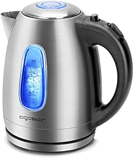 Aigostar Electric Kettle Cordless, 1.7L Fast Boil Quiet Kettle with Illuminated Blue Light, Stainless Steel Filter Kettle, Auto-Off & Boil-Dry Protection, 2200W Jug Kettle for Hot Water Tea or Coffee