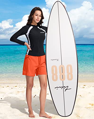 Viodia Women's 5" High Waisted Swim Board Shorts With Zipper Pockets Upf 50+ Lightweight Beach Short For Women With Liner Orange Red #TOP5