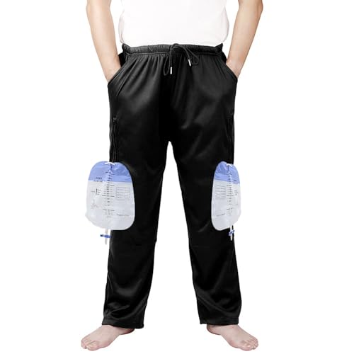 Lmaray Nephrostomy/ Foley Catheter Pants - Holds 2000ml Leg Bags (Black/XL)
