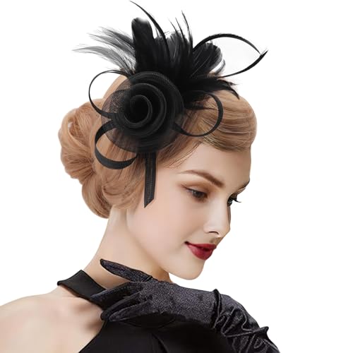 Image of DRESHOW Fascinators Hats for Women Tea Party Fascinator Hats Vintage 50s Headwear Cocktail Wedding Church Derby Hat