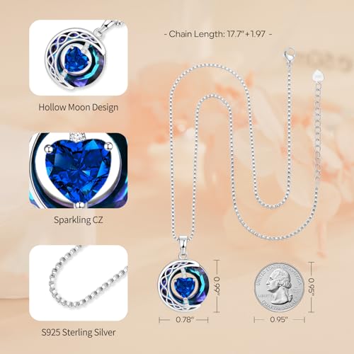 LIANYU Necklace for Womens Blue Sapphire Necklace Moon Pendant S925 Sterling Silver Crystal Jewelry for Women Pendant Birthday Gifts for Wife Gifts Valentine Anniversary4