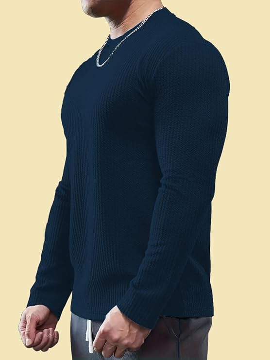 Image of Men's Polyester T-Shirt with Round Neck Long Sleeves Solid Pattern Regular Fit and Standard Length | Mans T Shirts for Casual