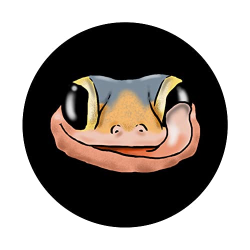 Leopard Gecko Face, Gecko Lover, Smiling Gecko, Reptiles PopSockets Swappable PopGrip, Black - Image 3