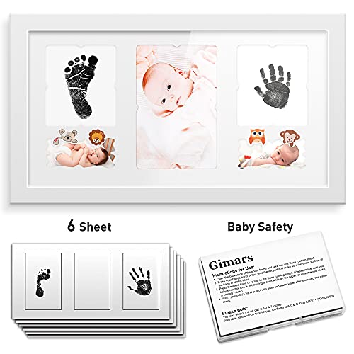Gimars Baby Safe Large Reusable Ink Pad & Newborn Baby Handprint and Footprint Photo Frame Kit with 6 Thicker Paper Sheets to Save Baby Prints - A Gift for Baby