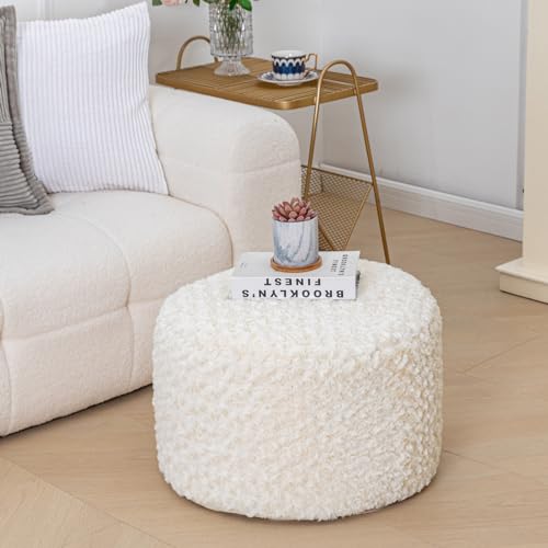 Poofieotto Unstuffed Pouf Ottoman Cover Handmade Footstool Ottoman Storage Solution Floor Pouf Footrest Cushion 20x12 Inches for Living Room Wedding Ivory
