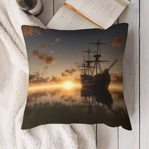 Fundas de almohada de atardecer en el lago para decorar el sofá de la sala 5