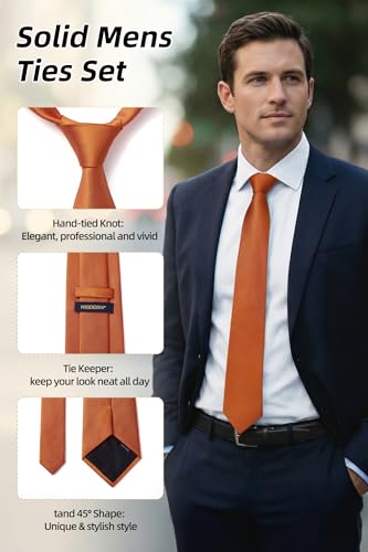 Image of HISDERN Mens Ties Solid Color Ties for Men Formal Necktie with Pocket Square Set Satin Silk Neck Tie Handkerchiefs Set