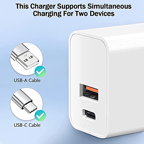 Iphone Fast Charger, [Apple Mfi Certified] Esbeecables 20W Dual Port Pd3.0 Usb-C + Qc3.0 Usb-A Rapid Wall Charger With 2X 6Ft Lightning Cables, For Iphone 14/13/12/11 Pro, Xs/Xr/X/8/7P/Se/Ipad/Airpods #TOP3
