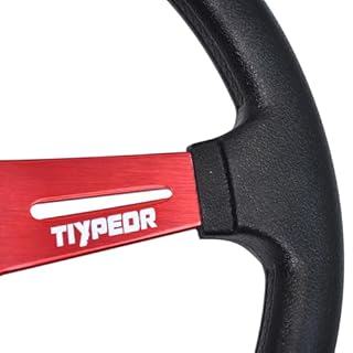 Tiypeor Racing Steering Wheel 13" 330mm, 6 Bolt JDM Car Accessory with Red Grooved Spoke Bracket and Horn Button, for Racing Simulators, Rally, and Modified Cars