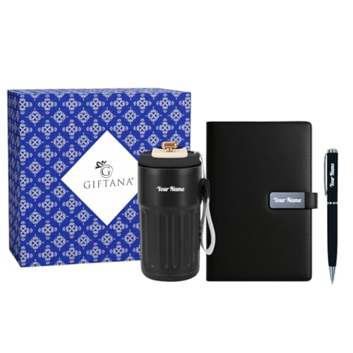 Image of Giftana 3 in 1 Personalized Diary with Pen, Coffee Tumbler Gift Set for Employee (Black 4)