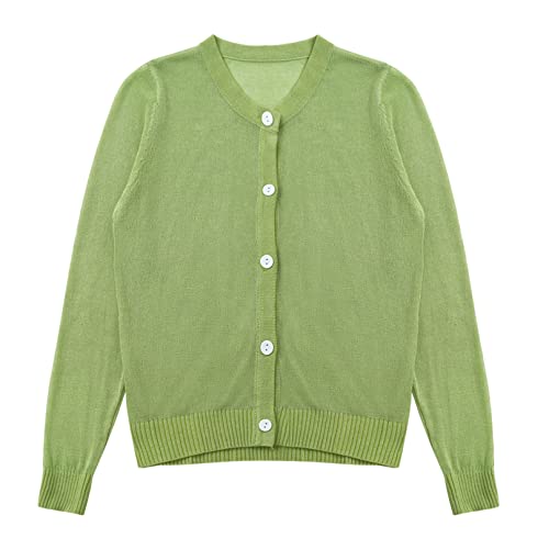 Kids Girls Solid Color Button Down Long Sleeve Cardigan Coat Autumn Casual Lightweight Outerwear Shrug Tops