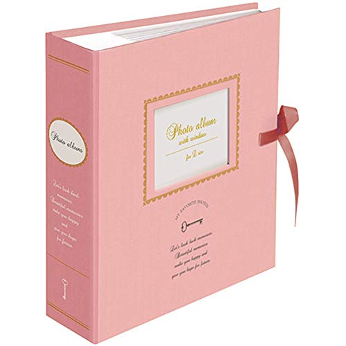 アルバム ナカバヤシ 窓・リボン付 ポケットアルバム L判2段200枚 L判2段 1PLW-201-2-P アンティーク ピンク