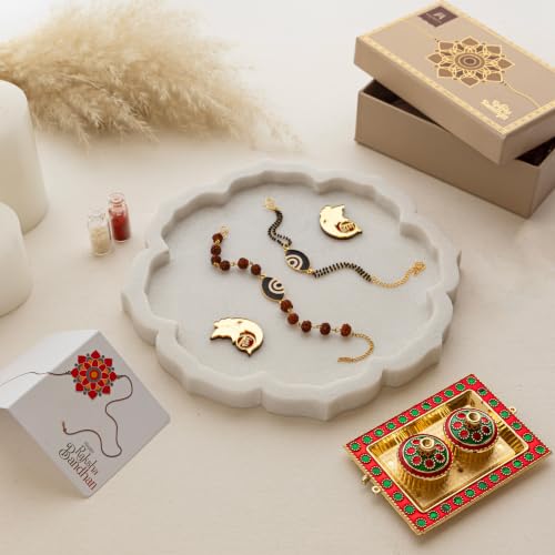 Image of Premium Handmade Designer Rakhi Set for Brother and Bhabhi Adjustable Couple Rakhi with Roli Chawal & Nariyal