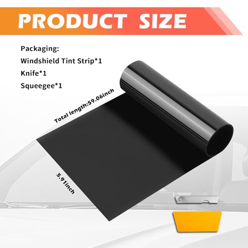 Image of 59.06x5.91 Car Windshield Tint Strip Kit,5% VLT Car Window Tint Film for Glare Reduction with Scraper & Knife,Cuttable Window Tints Cars Accessories for Windshield Tints (1PC)