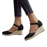 Aniywn Women's Closed Toe Platform Sandals Summer Buckle Ankle Strap Espadrilles Wedge Sandals Comfortable Casual Work Shoes Black