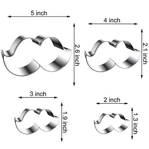 Mustache Cookie Cutter Set Large Assorted Sizes - 5 Inch, 4 Inch, 3 Inch, 2 Inch - 4 Piece Beard Cookie Cutters Shapes For Men Father's Day - Stainelss Steel #TOP1