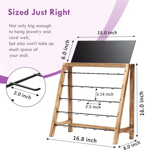Poyilooo Earring Display for Vendors, Wood Jewelry Display for Vendors Selling for Bracelet Earring with Adversitsing Board, Large Capacity Earring Display Stands Rack Holder for Earring Cards