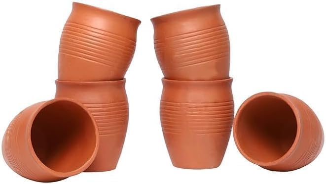 Mitti Clay Kulhad Tea Cup,200 ml 6 Pieces Brown Kullar Kullad Mitti ke Glass Serving Mugs for Tea, Coffee & Milk Indian Gift Item