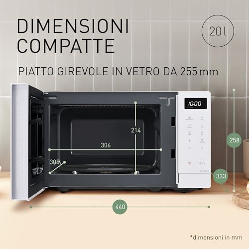 Panasonic NN-ST21QWEPG Solo Forno a Microonde 20L con Piatto in Vetro, 800W, Scongelamento Automatico, 11 Programmi Automatici, Display LED, 5 Impostazioni di Potenza, Timer Digitale, Bianco - Immagine 3