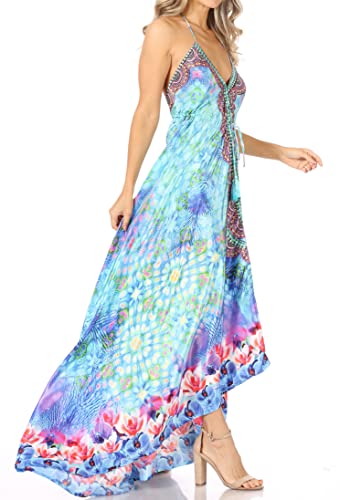 Image of Sakkas Lizi Womens Maxi High-Low Halter Handkerchief Long Dress Beach Party