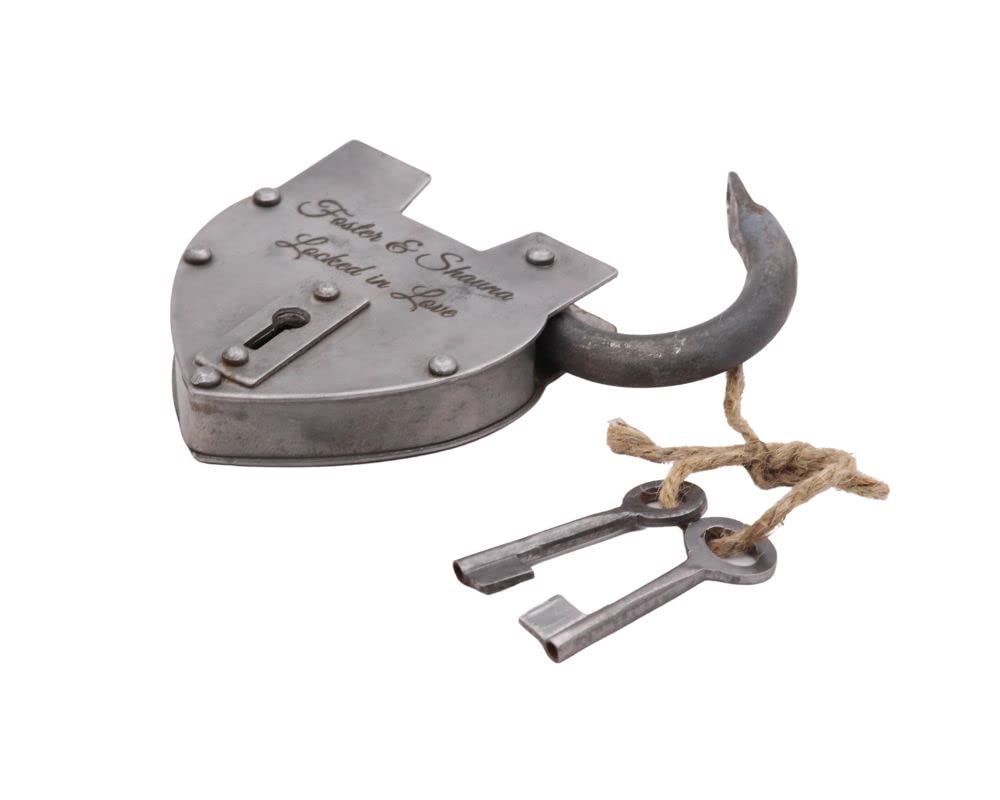 RII Personalized Love Lock – Hand-Forged Iron Padlock For Bridges, Custom Engraved With Names, Date & 5 Lines Of Text – Keepsake Gift For Couples, Boyfriend, Girlfriend, Anniversary (4.7" X 3.1" X 0.7", 0.44 Lbs)