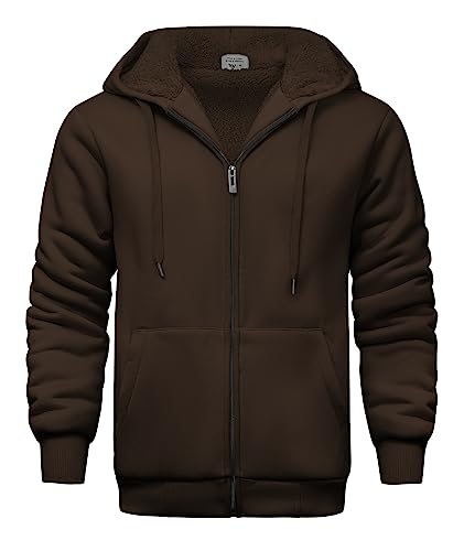 Image of V VALANCH Men Hoodies Zip Up Sherpa Lined Sweatshirts Heavyweight Thick Warm Fleece Winter Jacket