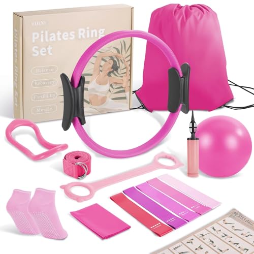 VIJLXI Pilates Kit, Home Pilates Equipment with Pilates Ring, Ball & 5 Resistance Bands, Core Strength Training for Flexibility & Muscle Toning