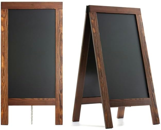 Tablero sándwich de 40 x 20 pulgadas, paquete de 2 tableros de madera de pino maciza, color marrón rústico, pizarrón de tiza, letreros de pizarra