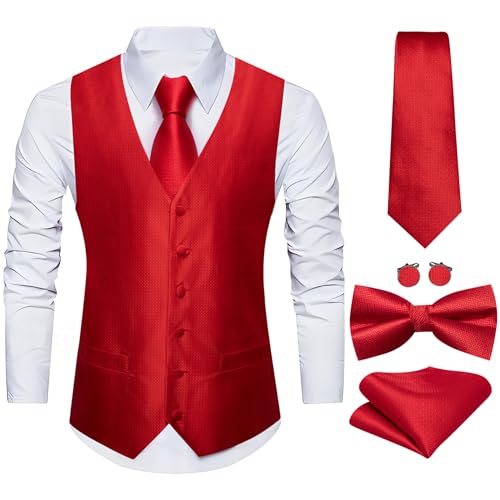 Image of Barry.Wang Men's Suit Vest Tie Bowtie Set Formal Silk Paisley Waistcoat Hanky Cufflinks Lapel Pin Set Wedding Party 7PCS