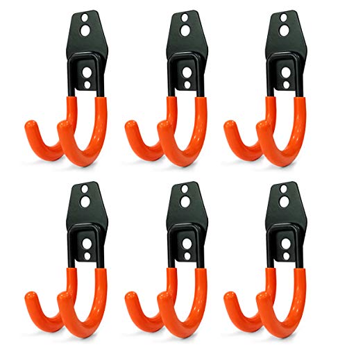 Garage Garden Tool Organizer, Heavy Duty Garage Storage Hooks, Hanging Utility Wall Mount Hooks, Tool Storage Organizer for ladders Chairs Shovels and Other Tools, 6-Pack (Type-2)