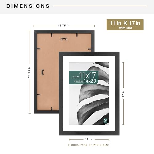 MCS Studio Gallery 14x20 Matted Poster Frame with 11x17 Picture Display, Black Woodgrain Vertical & Horizontal Wall Hanging Large Picture Frame for Photos, Posters & Art Prints (1-Pack)