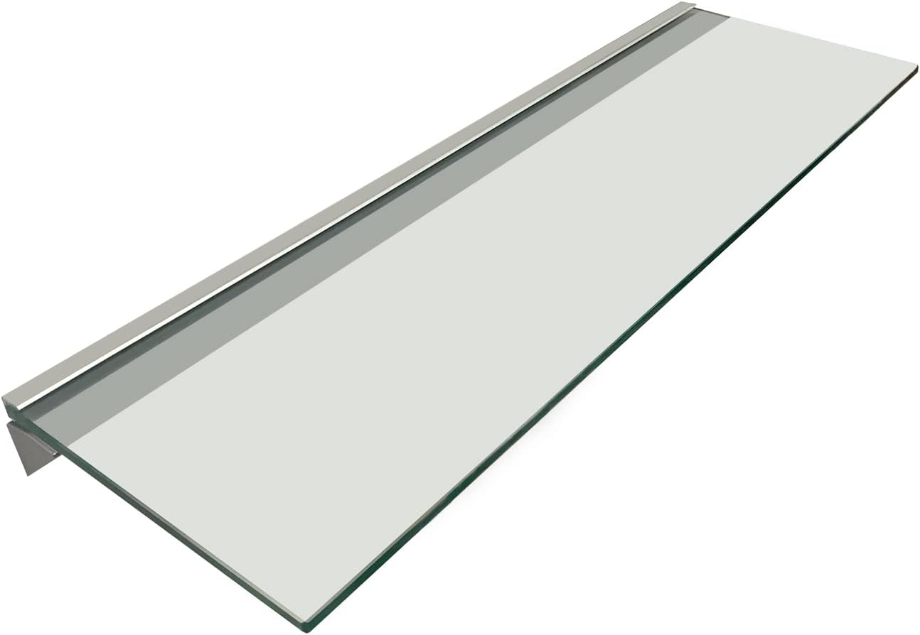 Naiture Bathroom Wall Mount Glass Wall Shelf with Aluminum Bracket, 35.4 x 7.9 x 0.31 Inch, Clear