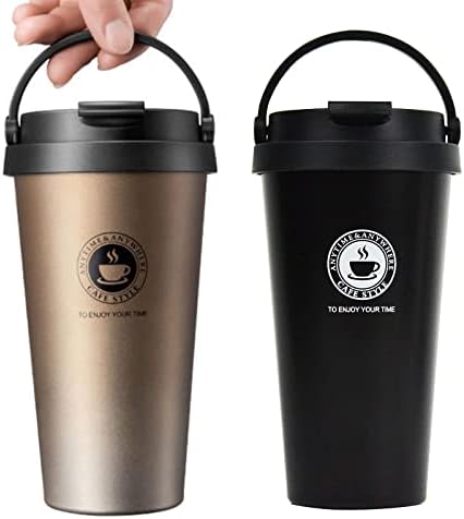 Jumigra Stainless Steel Vacuum Insulated Coffee Mug with Lid, Perfect Travel Cup for Hot and Cold Drinks, Thermal Coffee and Tea Mugs, Double Wall, Metal, Spill Proof, Leak Proof, 17 Ounce, Gold