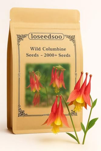 loseedsoo 2000+ Wild Columbine Seeds for Planting Aquilegia Canadensis Flower Seeds Perennial Hummingbird & Butterfly Garden Flowers Shade Tolerant Outdoor Garden Seeds