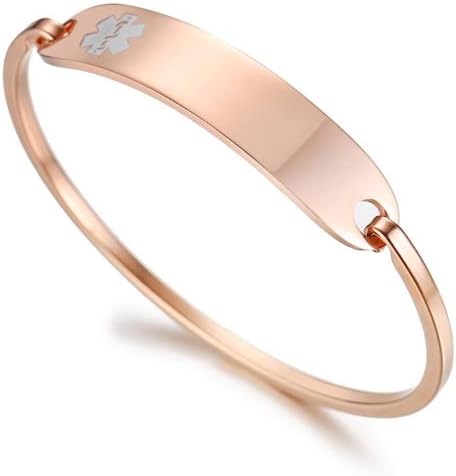 Miniatura 130 de VNOX Pulsera médica de acero inoxidable para mujer, pulsera de identificación de alerta médica de emergencia de acero inoxidable, grabado gratuito