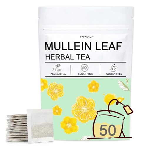 Lung Detox Tea - Organic Mullein Tea, Mullein Tea Bags for Lungs Cleanse and Respiratory Support, 50 Tea Bags, Caffeine Free & No Flavoring & No Additives