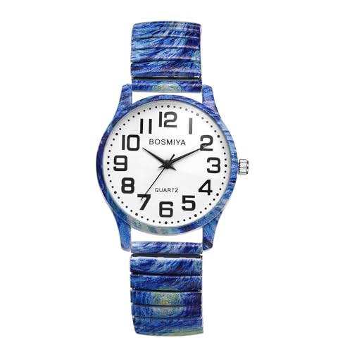 Lancardo Damenuhren Elastische Edelstahl Armbanduhren: Einfach Leicht Ablesbare Analoge Quarzuhr mit Stretchband Wasserdicht Bohemien Edelstahlarmband Uhren Damen Geschenke für Frauen blau