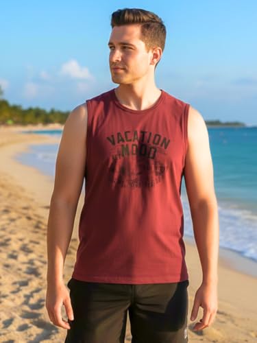 Image of Rigo Stylish Cotton Printed Vest for Men | Round Neck,Regular Fit, Sleeveless T-Shirt Vest for Men | Casual Innerwear Sando for Men & Boys - Perfect for Workouts Gym, Vacations, and Beaches