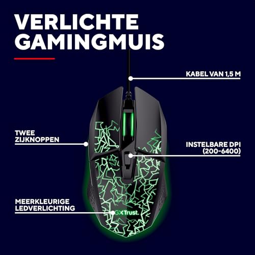 GXTrust 1113 Vylax Gaming Muis met LED Verlichting en 6 Programmeerbare Knoppen, Geïntegreerde Software, 200-6400 DPI, 150 cm USB Kabel, Wired Gaming Mouse voor PC Computer Laptop, Zwart - Afbeelding 3