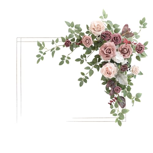 Ling's Moment Wedding Artificial Welcome Sign Flowers Swag Arch Floral Garland Decorations Dusty Rose Mauve For Ceremony Reception Entrance Entryway Party Banquets Easel Home Outdoor(NOT INCLUDE SIGN)
