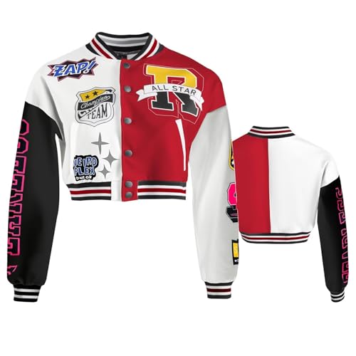 Teen Girls Crop Varsity Jacket Bomber Jacket Style Casual Fit Baseball Sport Y2K Streetwear Short Cardigan Sweatshirt