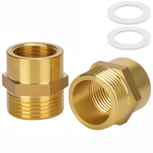 2-Pack Brass AG/IG Reducer Adapter 3/4\ Male to 1/2\ Female Thread | 1/2\ FeMale to 3/4\ male Thread | Durable Pipe Connection Converter with Rubber Seal for Water/Gas/Liquid Systems