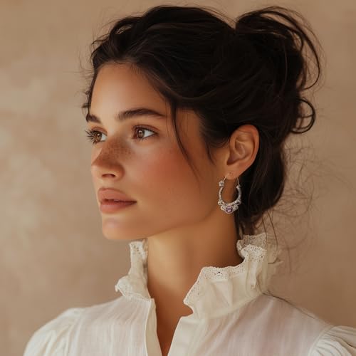 NOVICA Artisan Amethyst Hoop Earrings and Sterling Silver Floral from Bali Purple Indonesia Birthstone [1.7 in H x 0.2 in W x 1.2 in D] ' Spiral Arches'2