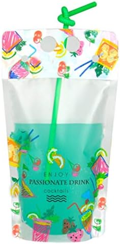 LASLU Zipper Clear Stand-Up Pouches Bags with Plastic Straw, 4mil Heavy Duty Hand-held Drinking Bags 1.5" Bottom Gusset, 100 Pack
