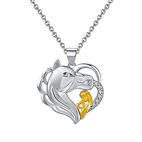 GDDX Horse And Girl Heart Pendant Necklace 925 Sterling Silver Animal Friendship Jewelry Gift For Women Teen (Horse Necklace)
