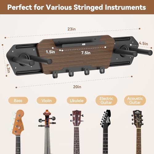 KDD Support Guitare Mural avec 4 Crochets Amovibles en Caoutchouc – Support Mural Guitare Double avec étagère – Porte Guitare en Bois – Accessoires de Guitare pour Guitare électrique Basse Ukulélé - Les Beatles, Paul McCartney, John Lennon, RIngo Starr, George Harrison KDD Support Guitare Mural avec 4 Crochets Amovibles en Caoutchouc - Support Mural Guitare Double avec étagère - Porte Guitare en Bois - Accessoires de Guitare pour Guitare électrique Basse Ukulélé – Image 4